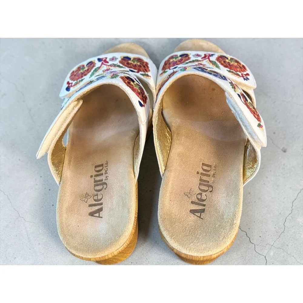 Alegria by PG Lite LIN-600N Embroidered Floral Leather Slide Sandals EU 37 – EUC
